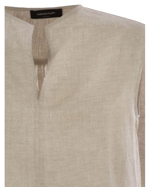 Fabiana Filippi Natural Linen Sleeveless Top