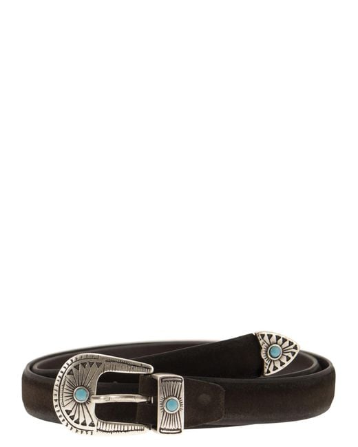 Alberto Luti Black Leather Belt With Machined Buckle for men