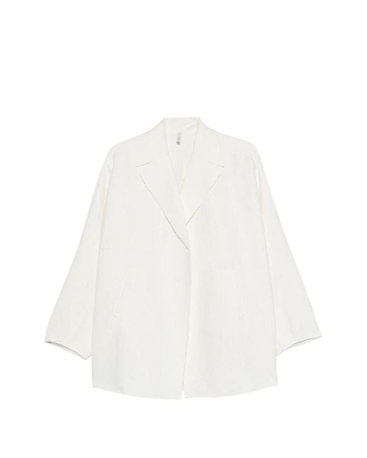 Boboutic White Cotton And Linen Long Blazer