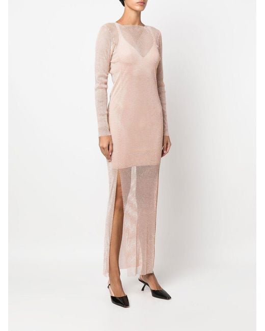 Santa Brands Pink Rhinestone-Embellished Sheer Maxi-Dress