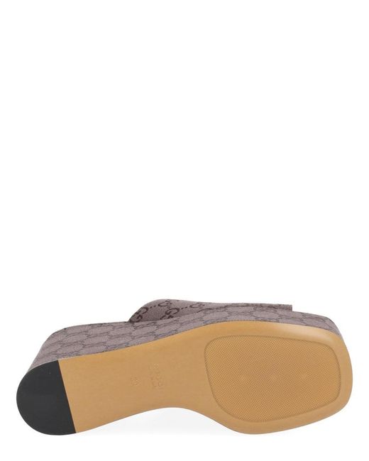 Gucci Brown Fabric Wedge Sandal "Gg"