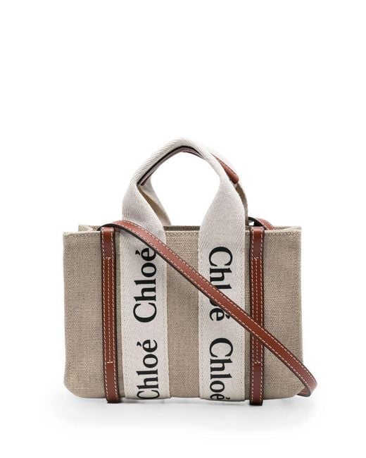 Chloé White Woody Mini Linen Tote