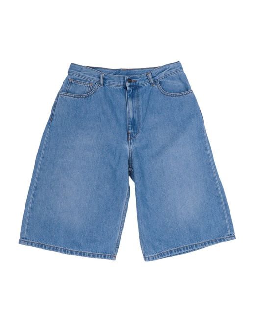 Palm Angels Blue Logo Baggy Denim Bermuda Girl