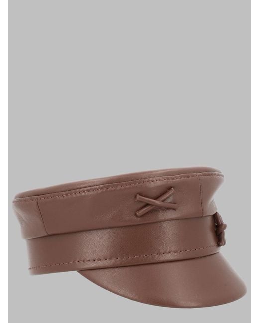 Ruslan Baginskiy Brown Elegant Leather Hat