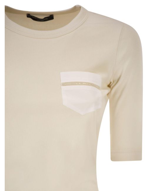 Fabiana Filippi Natural Stretch Cotton T-Shirt With Elegant Pocket
