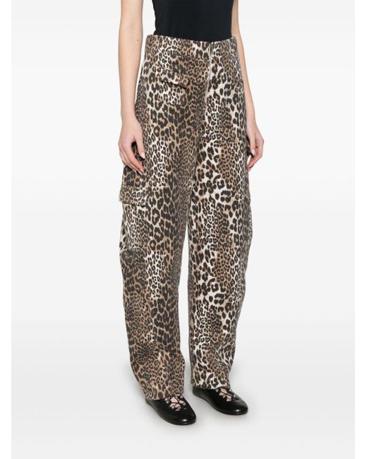 Ganni Multicolor Leopard Print Bio -Baumwollhose