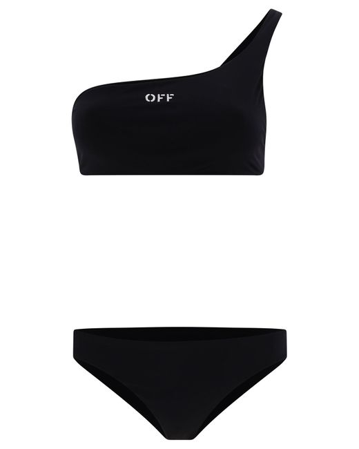 "Off Stamp" One Shoulder Bikini Set Off-White c/o Virgil Abloh de color Black