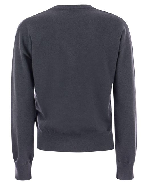 Brunello Cucinelli Blue Cashmere Sweater With Pocket
