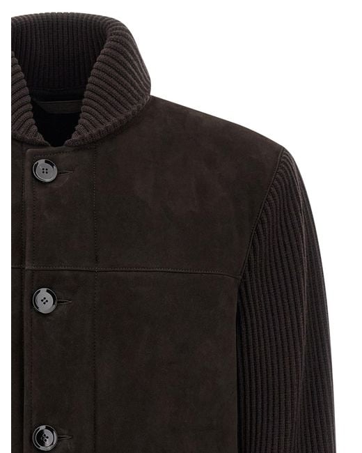 Brioni Suede Bomber Jacket in Black für Herren