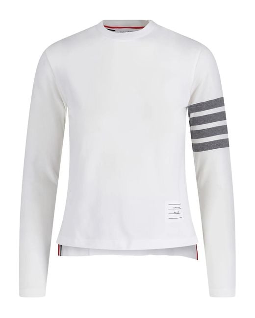 Thom Browne White Long Sleeve Tee W/ Engineered 4 Bar