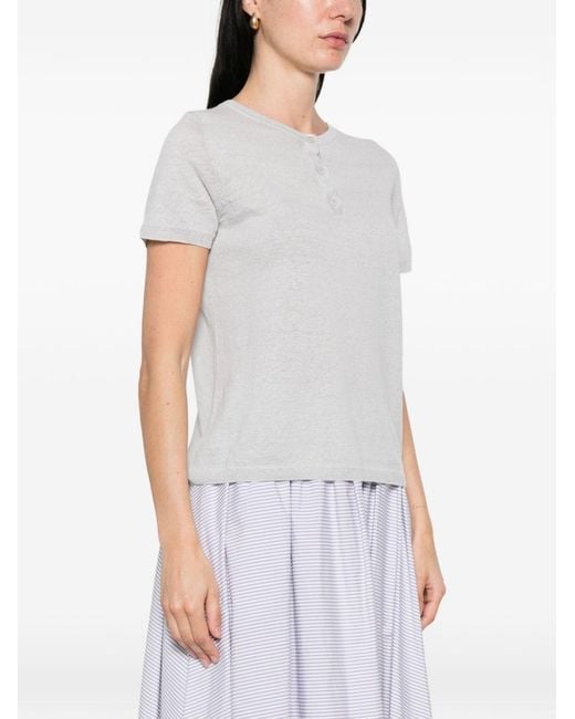 Base London White Linen And Cotton Blend T Shirt