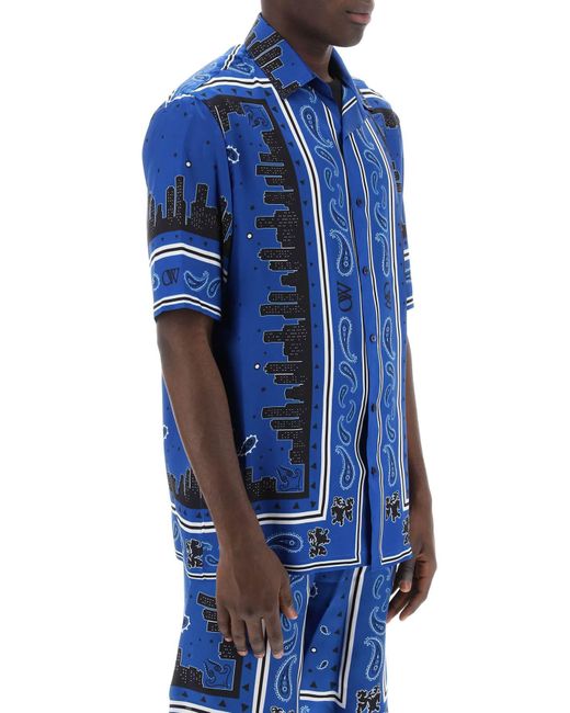 Off-White c/o Virgil Abloh Skyline Paisley Bowling -Hemd mit Muster in Blue für Herren