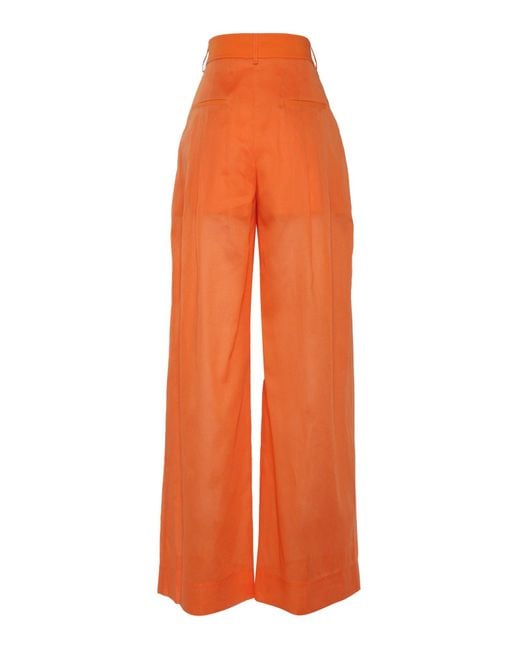 Alberta Ferretti Orange Wide-Leg Trousers With High Waist And Pleated Front