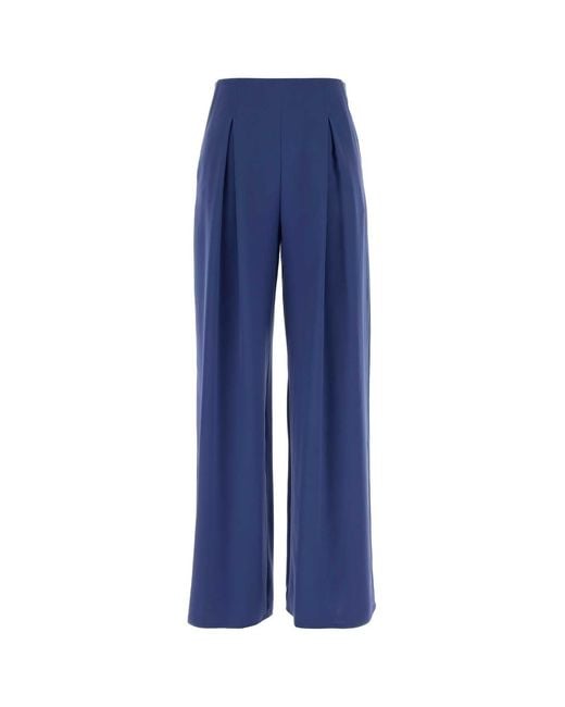 Max Mara Blue Stretch Satin Palude Palazzo Pant