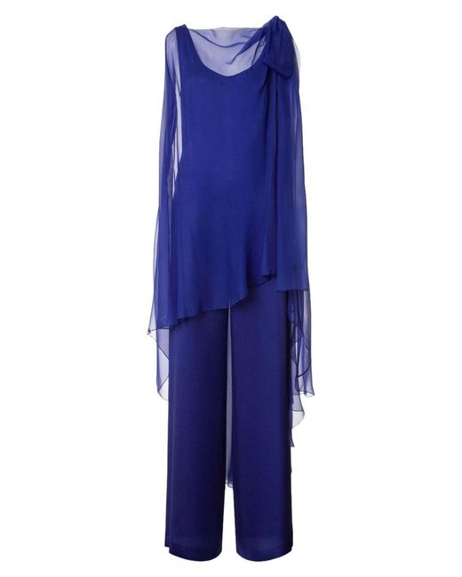 Alberta Ferretti Blue Solid Scoop Neck Jumpsuit