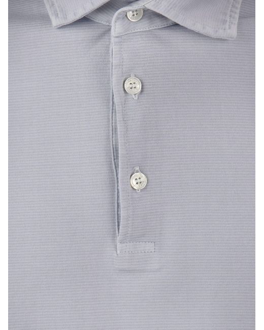 Fedeli Langarmes Baumwoll -Polo -Hemd in Blue für Herren