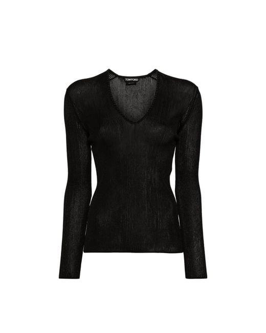 Tom Ford Black Sheer Fine-Ribbed Top