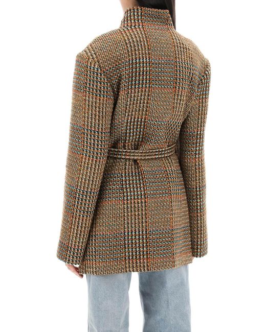 Stella McCartney Brown Einreihiger Tweed-Mantel