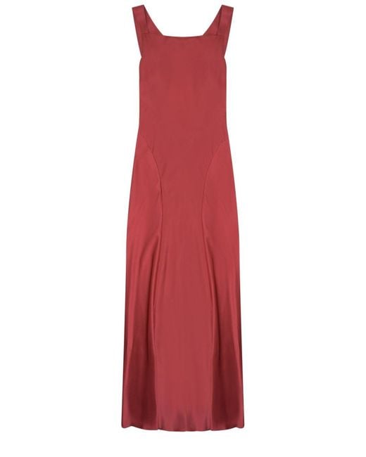 Alberta Ferretti Red Square Neck Maxi Dress