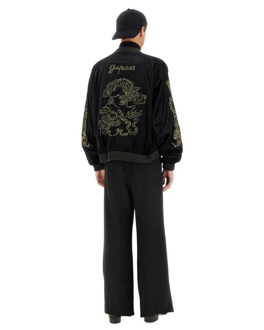 Sasquatchfabrix Black Dragon-Embroidered Bomber Jacket