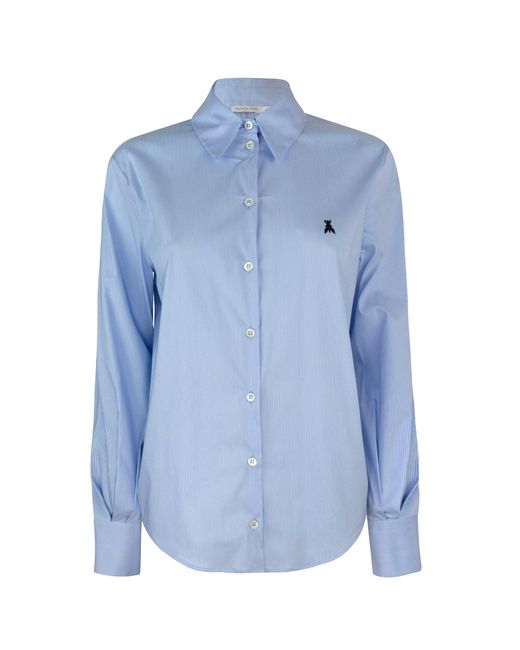 Patrizia Pepe Blue Camicia Azzurra A Righe Con Spacco Su Retro