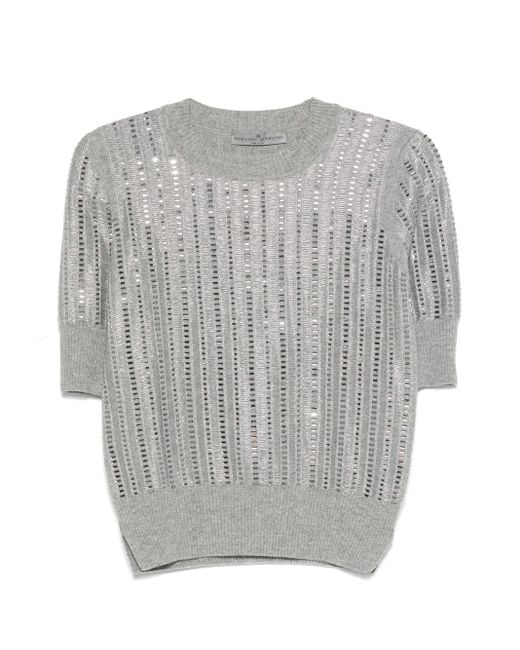 Ermanno Scervino Gray Ribbed Short-Sleeved T-Shirt