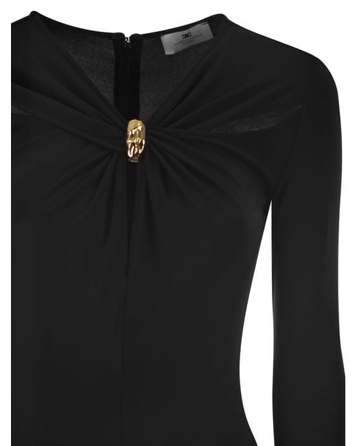Elisabetta Franchi Black Crêpe Jersey Dress With Jewel Detail