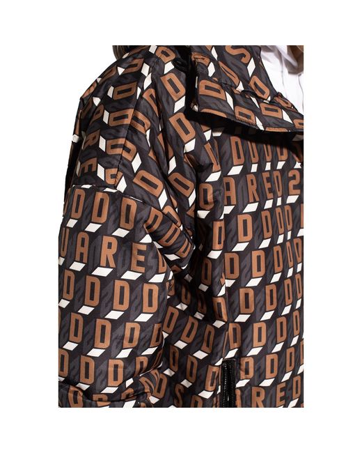 DSquared² Brown All Over Print Hooded Jacket for men
