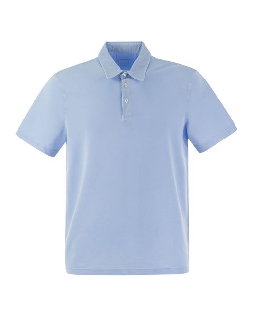 Fedeli Blue Kurzärmeliges Baumwollpolo -Hemd
