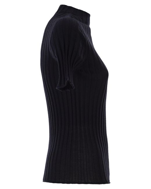 Peserico EASY Black Short Sleeved Ribbed Woollen Jumper