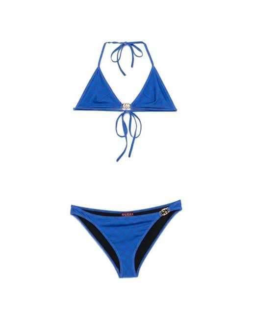 Gucci Blue Gg Triangle Bikini Set