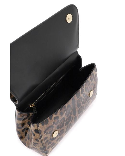 Dolce & Gabbana Black Leopard Leder Medium 'Sizilien' Tasche