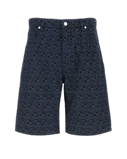 Fendi Blue Bermuda Jeans Jacquard Ff for men