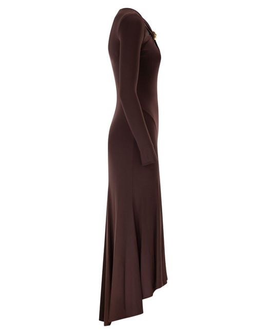 Elisabetta Franchi Brown Crêpe Jersey Dress With Jewel Detail