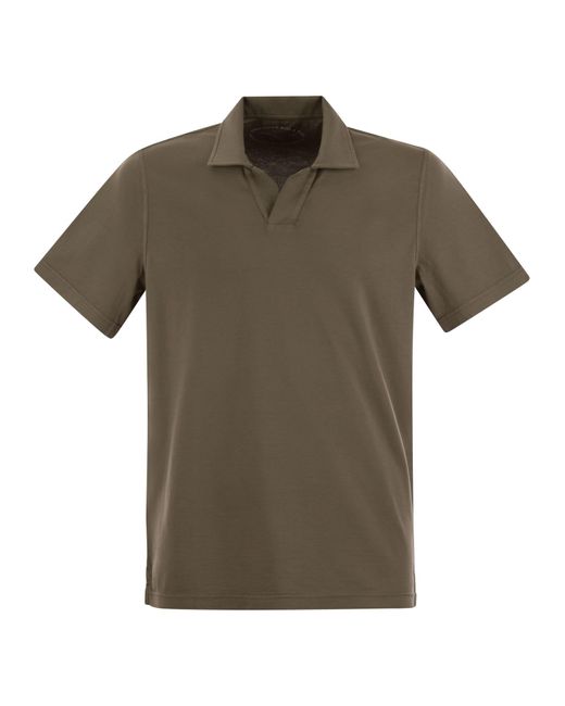 Cotton Polo Shirt con colletto aperto di Fedeli in Green