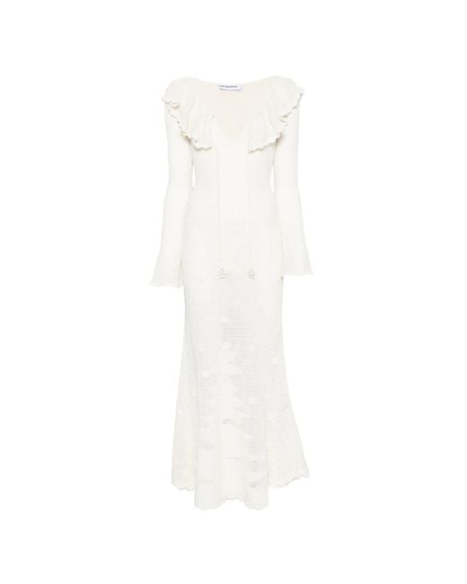Self-Portrait White Floral Crochet Midi Dress