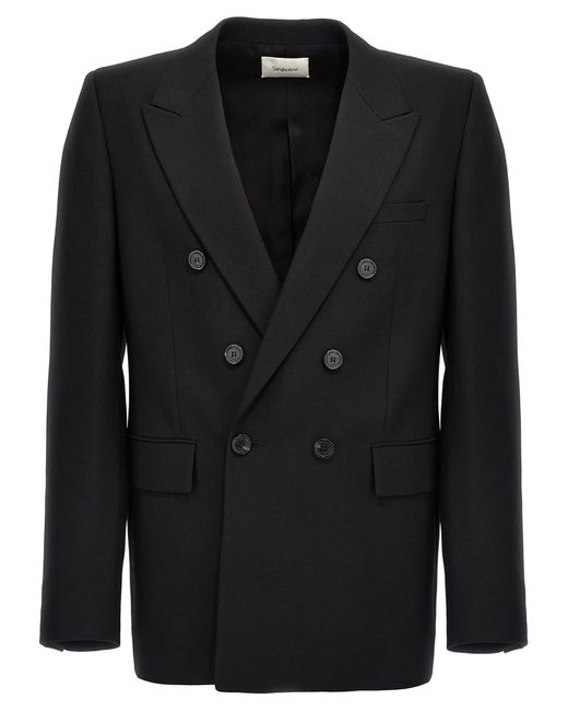 Saint Laurent Black Double-Breasted Wool Blazer for men