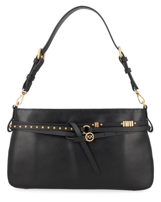 Pinko Black Studded Belted Shoulder Bag