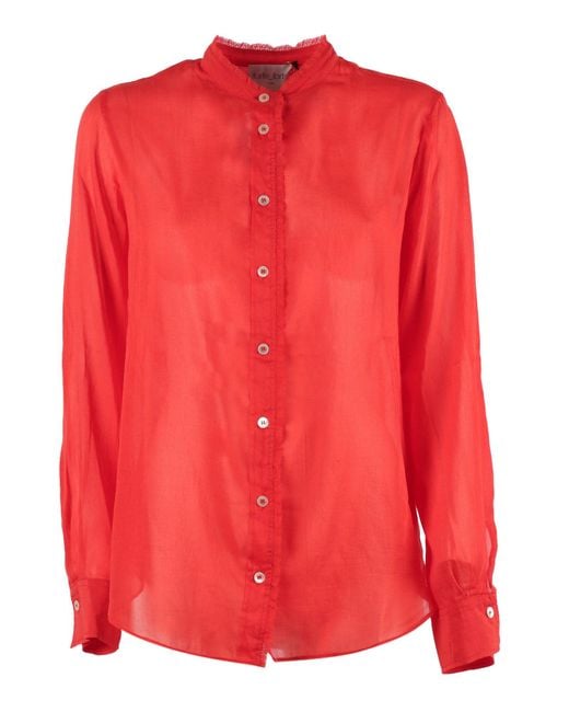 Forte_forte Red Camicia Serafino Voile Co/Se Dettagli Pizzo