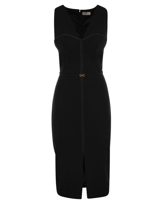 Elisabetta Franchi Black Crepe Bustier Dress With Contrasting Topstitching