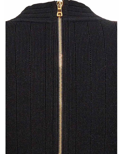 Balmain Black Knitted V-Necked Dress