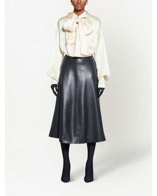 Balenciaga Black Leather Midi Skirt