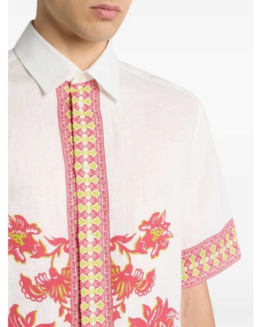 Etro Pink Linen Shirt With Floral Print