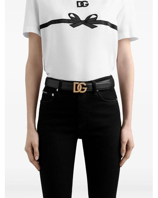Dolce & Gabbana White Leather Belt With Logo Plaque