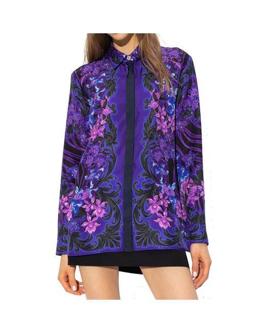Versace Purple Silk Printed Shirt