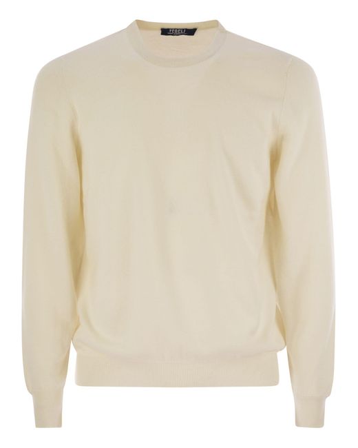 Fedeli Argentina Baby Cashmere Crew Neck Sweater in Natural für Herren