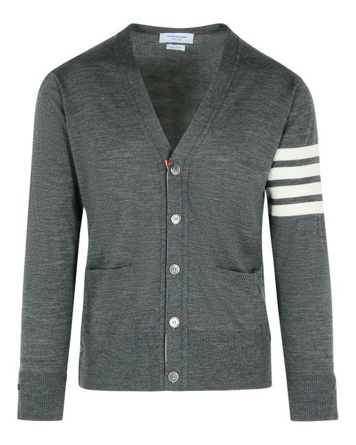 Thom Browne Green '4-Bar' Virgin Wool Cardigan for men