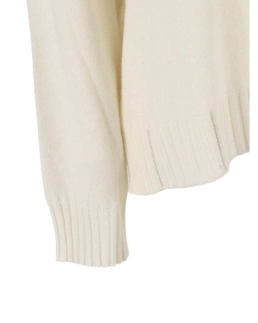 Fabiana Filippi Natural Platinum V-Neck Sweater With Ribbed Detailing