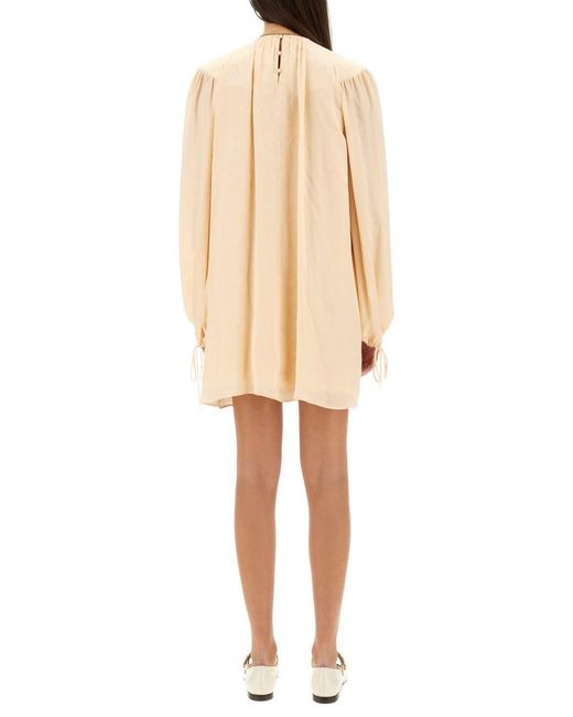 Chloé Natural Solid Round Neck Mini Dress
