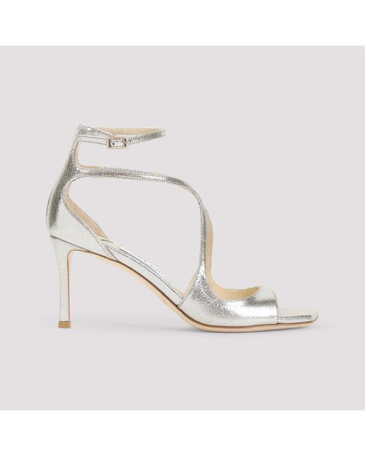 Jimmy Choo White Leather Glitter Azia 75 Sandals